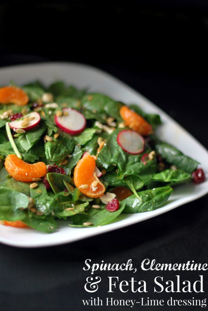 Spinach, Clementine, & Feta Salad with Honey-Lime Dressing