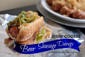 Slow Cooker Beer Smoked Sausage Dawgs | Aunt Bee's Recipes